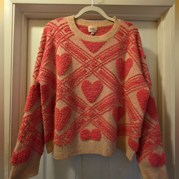 NWT Bibi Pink Heart Pattern Sweater - Size Large - Picture 4 of 7
